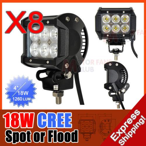 8x 4inch 18w cree led work light bar lamp 1260lm spot flood beam 36w/54w/90w