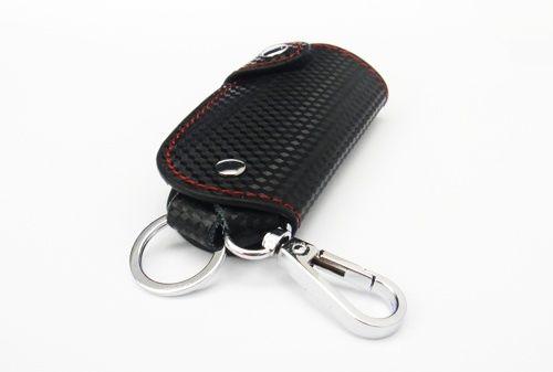 Carbon fiber leather remote smart key chain keyless fob holder sport red stitch