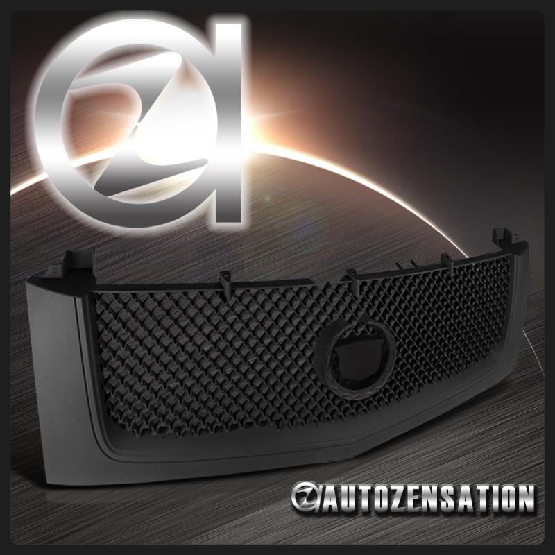 02-06 cadillac escalade matte black mesh hood grill & emblem mount+wreath