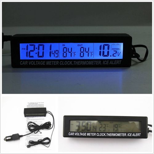 Car both inside &amp; outside thermometer &amp; voltmeter &amp; clock &amp;voltage alarm monitor