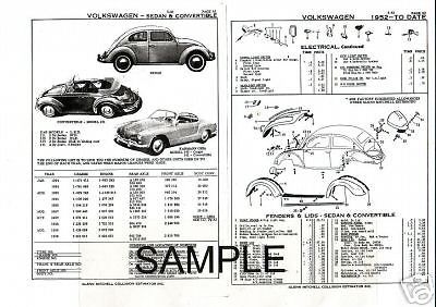 1952 1953 1954 1954 1955 1956 1957 1958 to 1960 volkswagen parts crash sheets mf