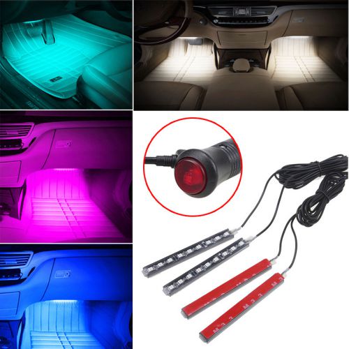 Car 9 led interior strips decorative floor atmosphere lamp light w/ switch