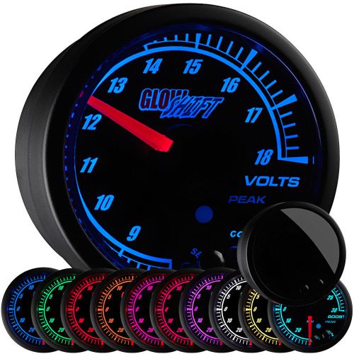 Glowshift black elite 10 color volt voltage gauge w. peak recall &amp; warnings