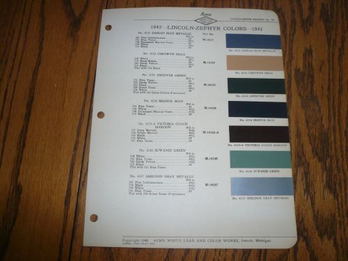 1942 lincoln-zephyr acme proxlin color chip paint sample