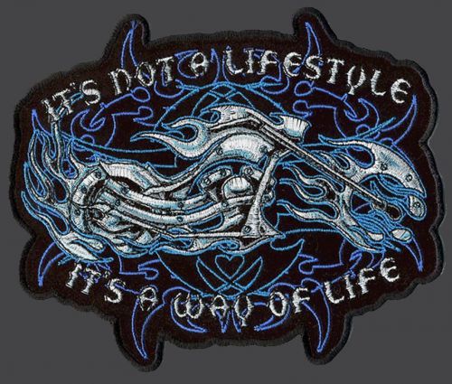 Blazin fire bike blue flames 12 inch jacket vest back patch