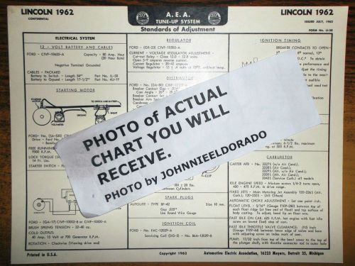 1962 lincoln eight series lincoln continental models aea tune up chart