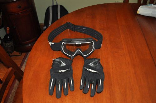 Thor black and white racing goggles and gloves size l