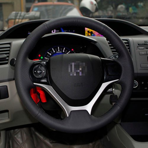 New anti slip black leather steering wheel stitch on wrap cover for honda civic