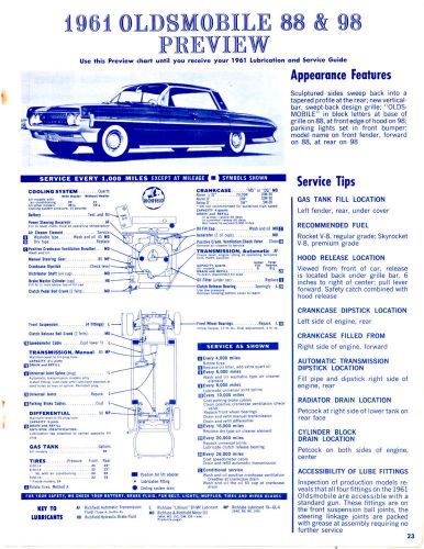 1961 oldsmobile f85 &amp; 88 98 61 preview lube lubrication charts &amp; pictures