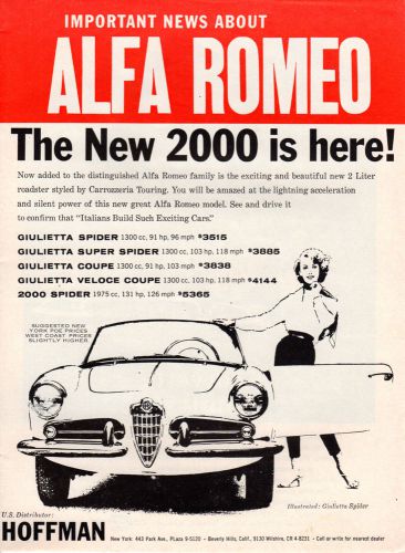 Vintage original 1960 alfa romeo giuiletta / corvette advertisement 8&#034; x 11&#034;