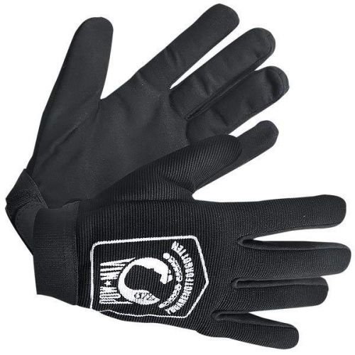 Xelement black stretch motorcycle wrist gloves with pow/mia graphics