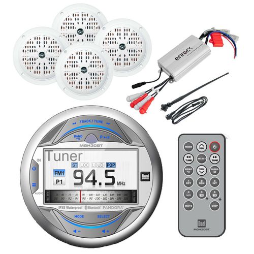 Antenna,4&#034;white boat speakers,800w amplifier&amp;marine usb ipod aux bluetooth radio