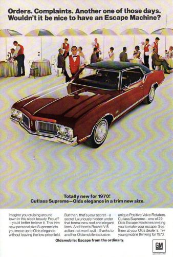 Vintage original  1970  oldsmobile  cutlass  supreme -  6 1/2 &#034; x  10 &#034; ad