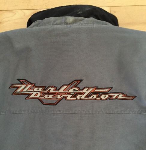 Vintage harley davidson reversible zip-off sleeves grey &amp; black jacket