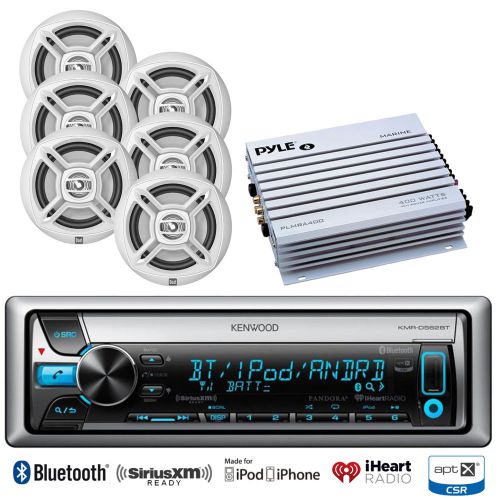 6 white dual marine 6.5&#034;speakers,amplifier,kenwood marine bluetooth usb cd radio