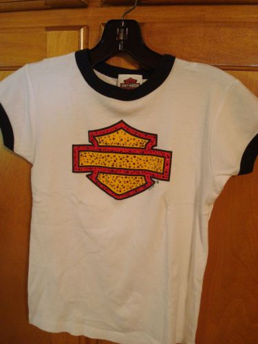 Womans size small genuine harley davidson top white black trim gold jeweled logo