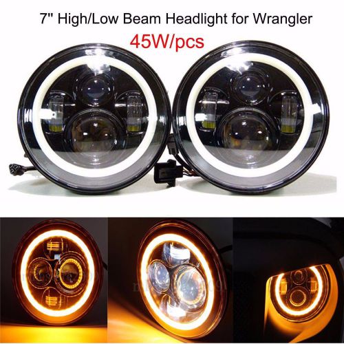 7 &#039;&#039; round led headlights halo angle eyes for jeep 97-2016 wrangler jk lj tj