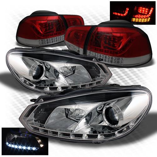 10-13 golf drl projector headlights + red smoked philips-led perform tail lights