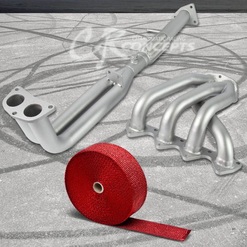 Stainless ceramic exhaust header for 92-96 honda prelude h222 bb1+red heat wrap