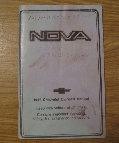 Vintage 1986 chevrolet nova passenger cars automobilia automobile owner&#039;s manual