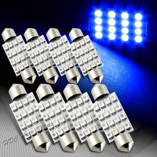 8x 41mm 16 smd blue led festoon dome map glove box trunk replacement light bulb