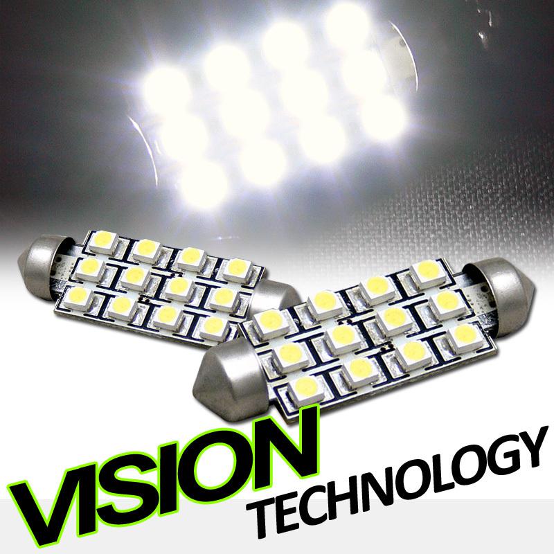 2pc white 41mm festoon 12x smd led light bulb glove box/dome/map 212 212-2 578