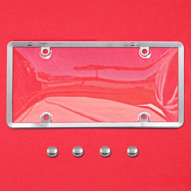 Clear plastic license plate shield +chrome frame bug cover tag protector plastic