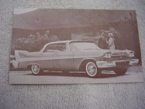 1958 plymouth belvedere  4dr hardtop   dealer postcard unused original