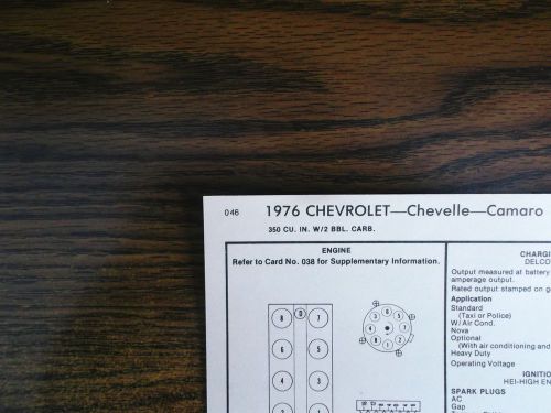 1976 chevrolet &amp; camaro eight series models 350 ci v8 2bbl tune up chart