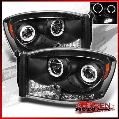 Black 06-08 dodge ram dual halo projector led headlights lamps lights pair set