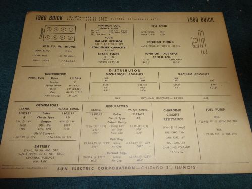 1960 buick v8 tune-up chart / invicta / electra / 225 / free shipping!!