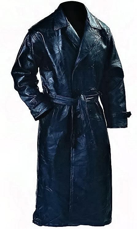 Mens new genuine leather trench coat jacket long size small