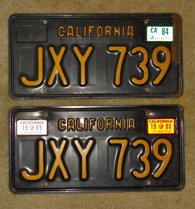 Black & gold california auto license plate pair - 1960 s ~ good