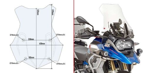 Givi windshield transparent, 535mm x 450mm h/b for bmw r 1200 gs (16-18)-