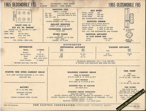 1965 oldsmobile f85 v6 standard/deluxe 225 ci car sun electronic spec sheet