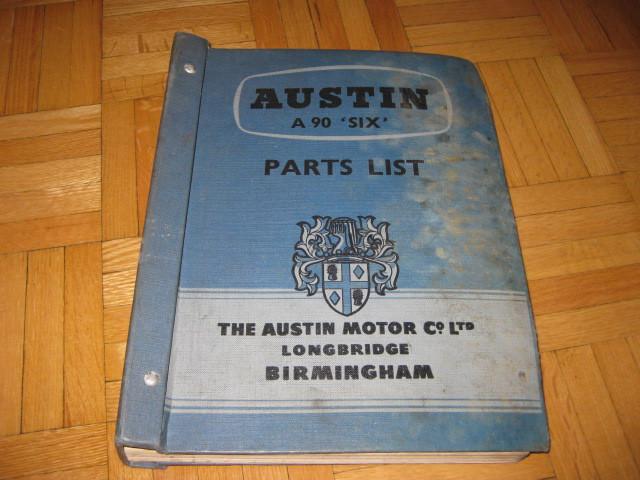 1955 austin a90 six parts list manual