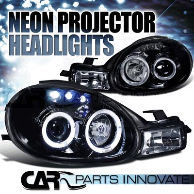 Glossy piano black dodge plymouth 00-02 neon tinted led projector headlights