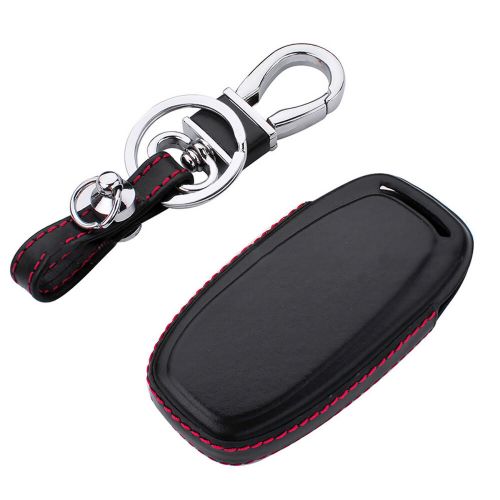 Portable genuine leather remote key case cover with keychain for audi smart