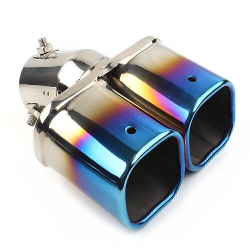 Car stainless steel rear exhaust dual pipe tail muffler tip square bend blue