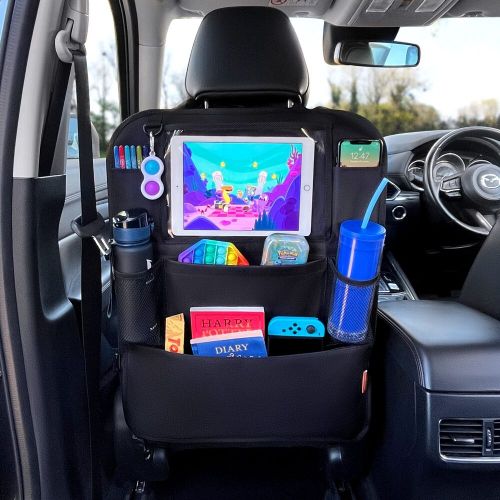 Huckaboo car seat organiser - kids back seat organiser, storage pockets, screen