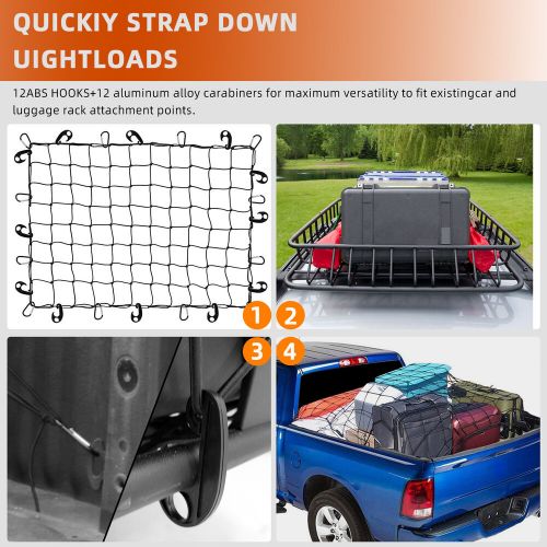 3&#039;x4&#039;roof rack cargo net,mesh bungee net stretches to6&#039;x8&#039; for rooftop cargo net