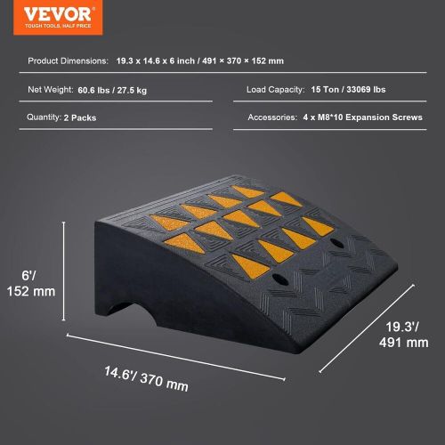 Vevor rubber curb ramp, 6&#034; rise height 2 pack, heavy-duty 33069 h, black