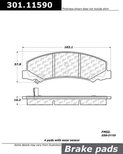 Centric 301.11590 brake pad or shoe, front-centric premium ceramic pads w/shims