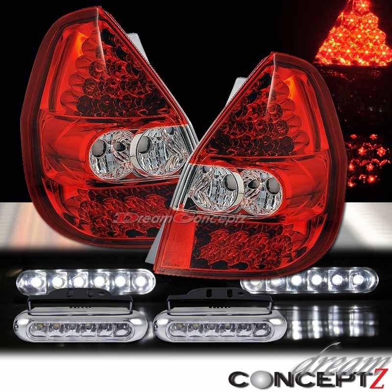 2007 2008 honda fit led tail lights red clear lens l.e.d daytime running lights