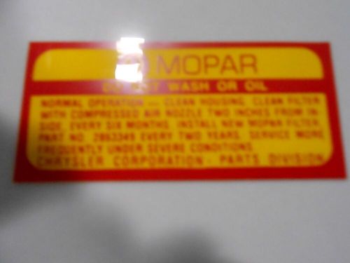 1963-69 reproduction mopar air cleaner serv. inst. decal