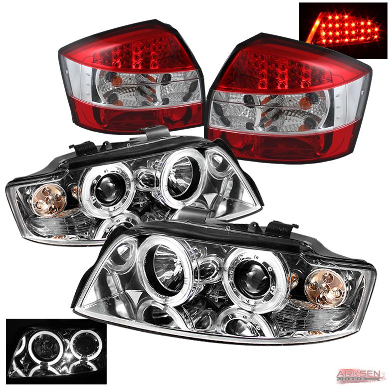 02-05 audi a4/s4  led drl dual halo projector headlights+led tail lights set