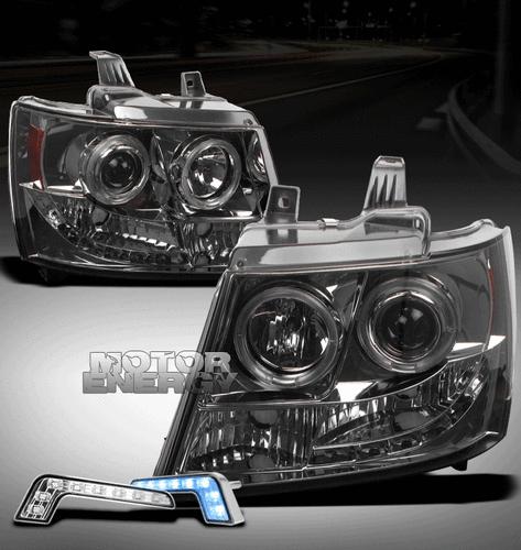 2007-2012 avalanche/suburban/tahoe halo led smoke projector head lights+blue drl