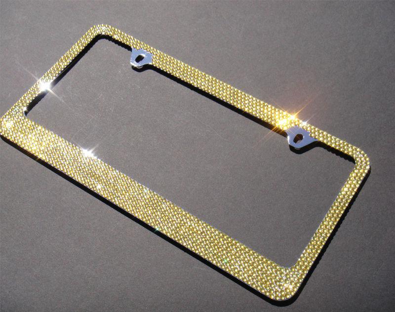 7 rows bling yellow diamond license plate frame/caps/c1