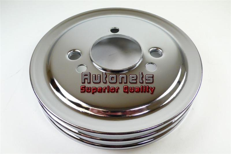 Chrome steel big block chevy crankshaft pulley double groove swp hot rad rod