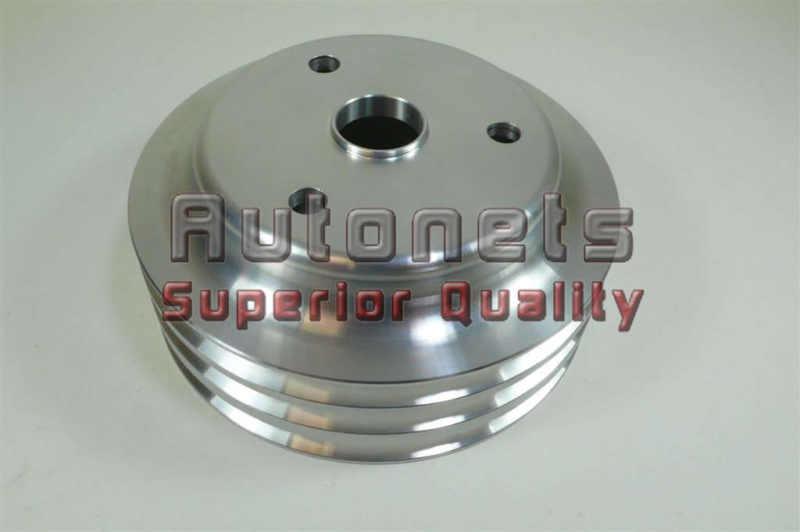 Stain aluminum small block chevy 69-85 crankshaft pulley lwp triple groove